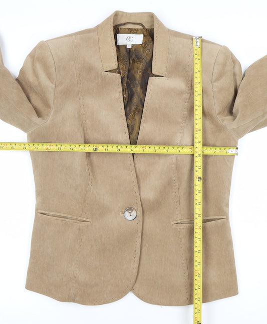 CC Women Beige Corduroy One-Button Blazer Size 12 Classic Fit