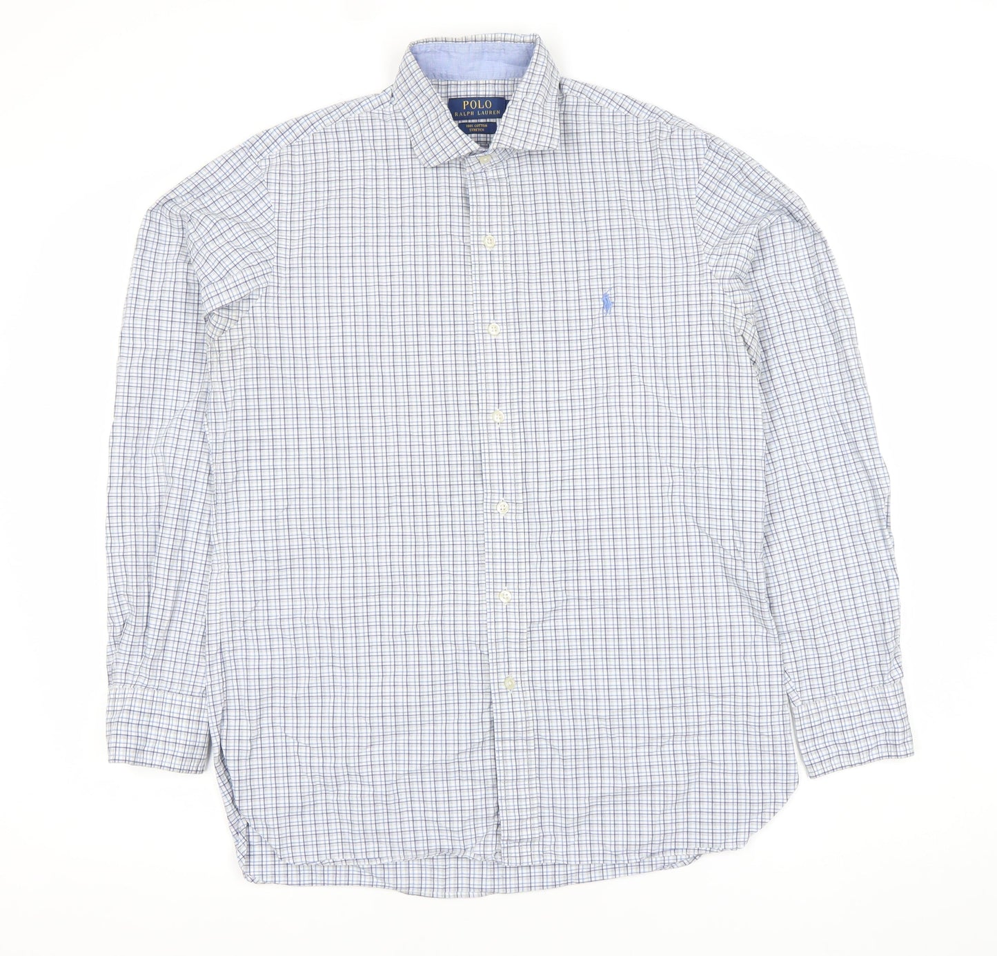 Polo Ralph Lauren Men's Blue Check Stretch Cotton Dress Shirt Size S
