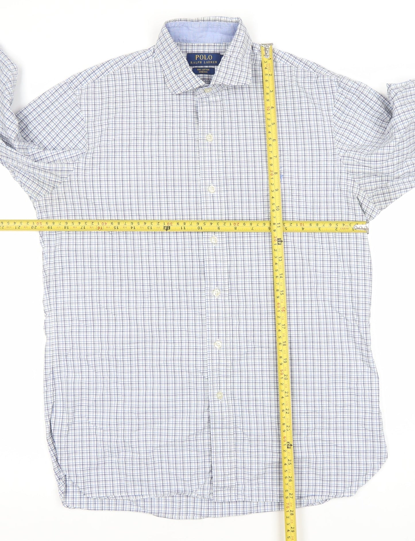 Polo Ralph Lauren Men's Blue Check Stretch Cotton Dress Shirt Size S