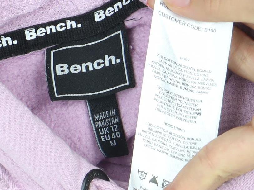 Bench Womens Pink Pullover Hoodie Size M UK 12 Cotton Blend Casual