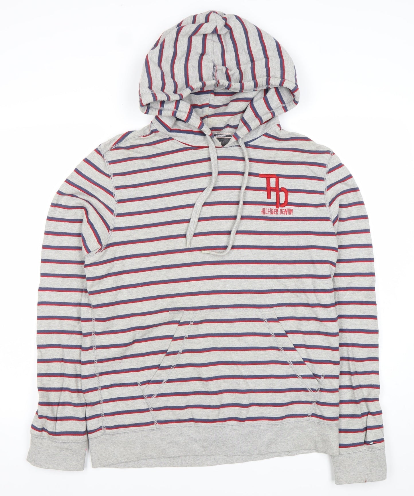 Tommy Hilfiger Men’s Grey Striped Pullover Hoodie Size L