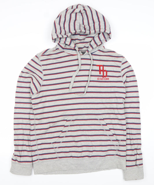 Tommy Hilfiger Men’s Grey Striped Pullover Hoodie Size L