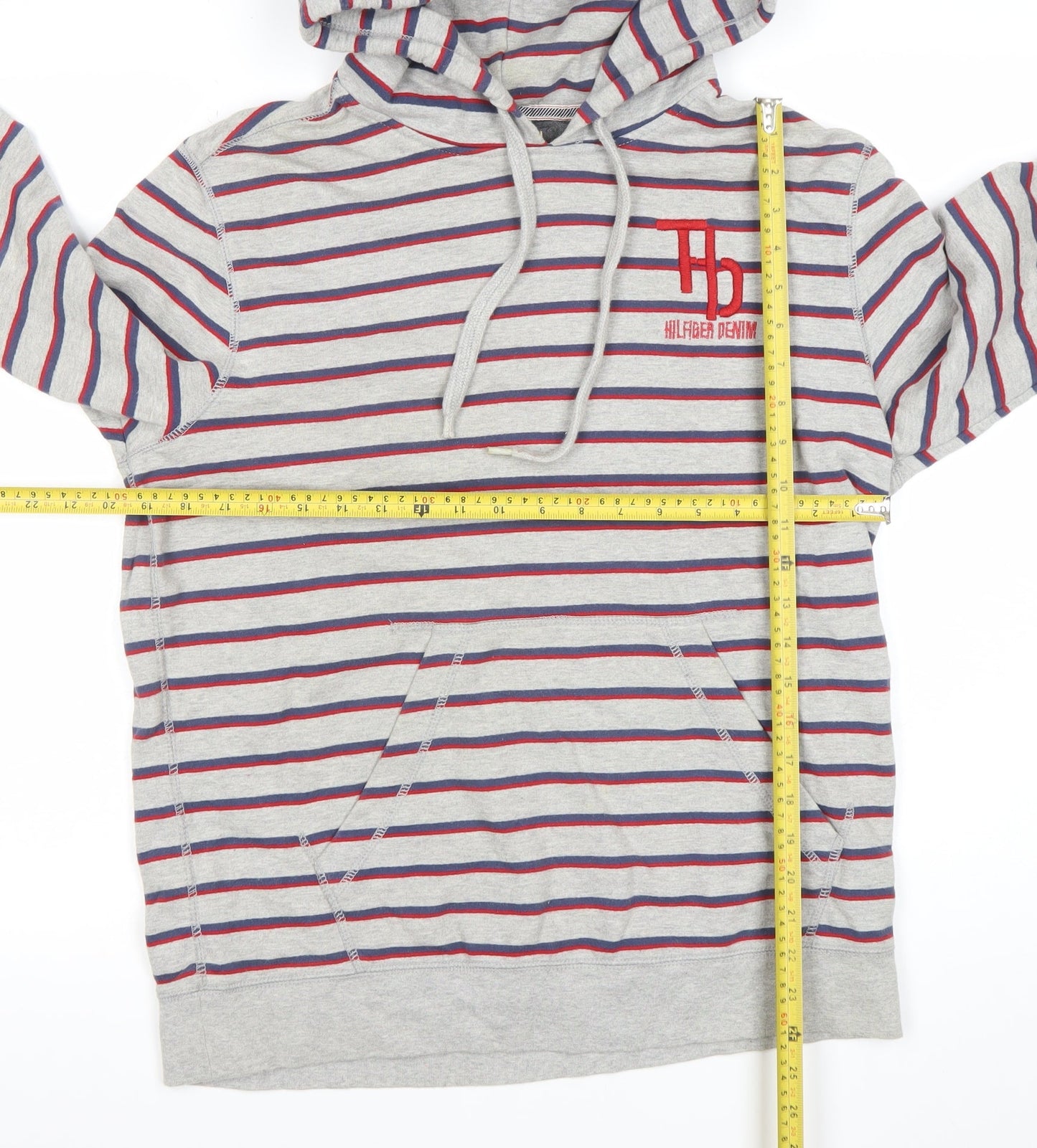 Tommy Hilfiger Men’s Grey Striped Pullover Hoodie Size L