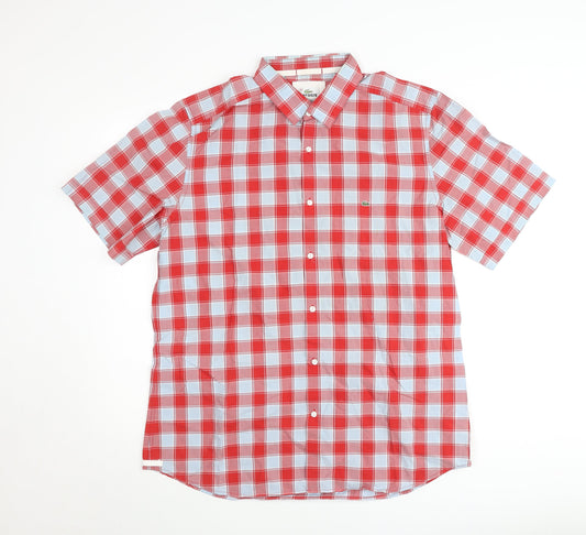 Lacoste Mens Red Check Short Sleeve Regular Fit Button-Up Shirt Size L