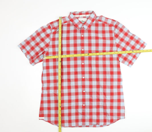 Lacoste Mens Red Check Short Sleeve Regular Fit Button-Up Shirt Size L