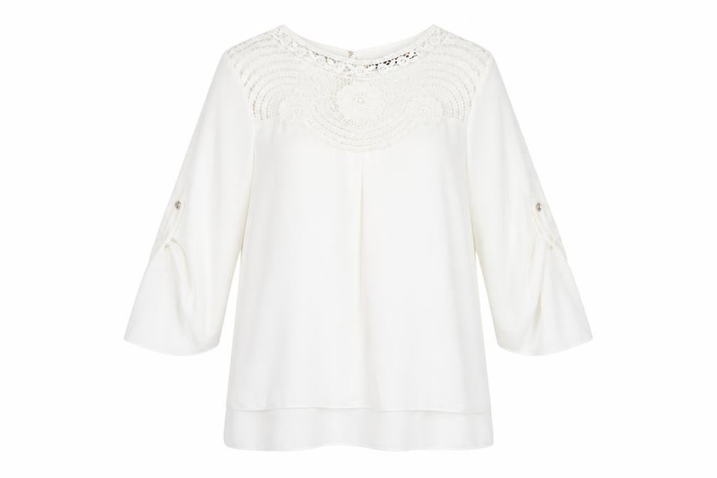 Pala D’Oro Women White Lace Chiffon Tunic Blouse Size L