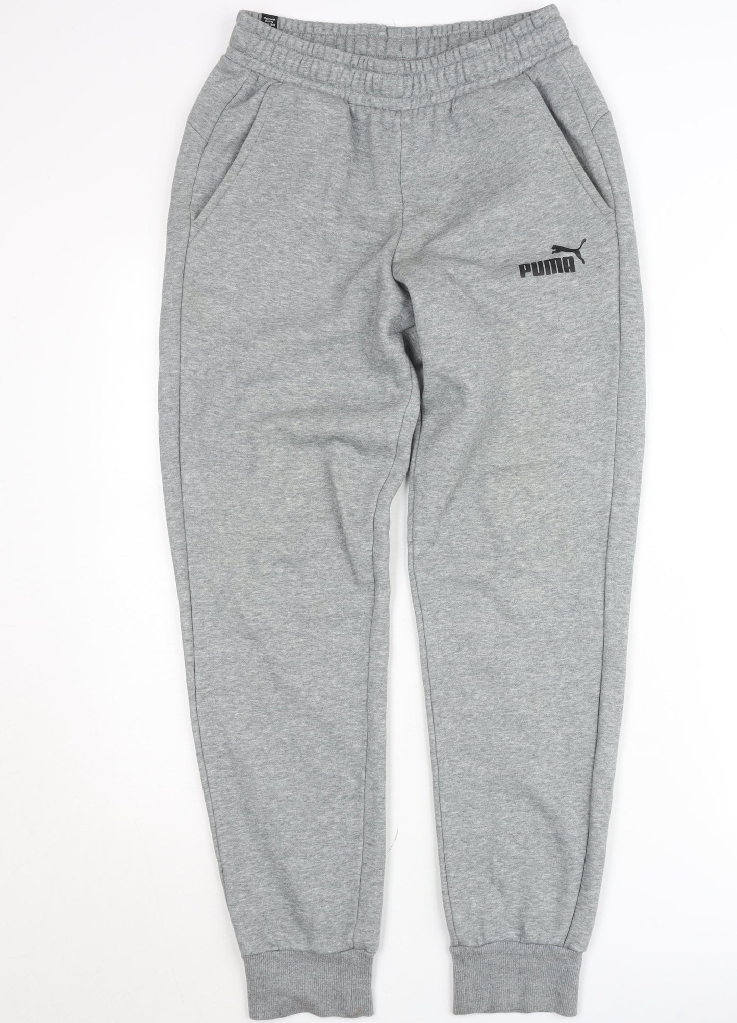 Puma Men Grey Small Jogger Trousers Fleece Elastic Waist