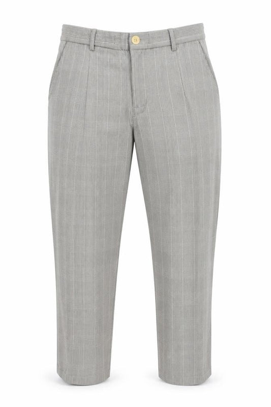 Jack & Jones Men’s Grey Check Chino Trousers Size M Regular Fit