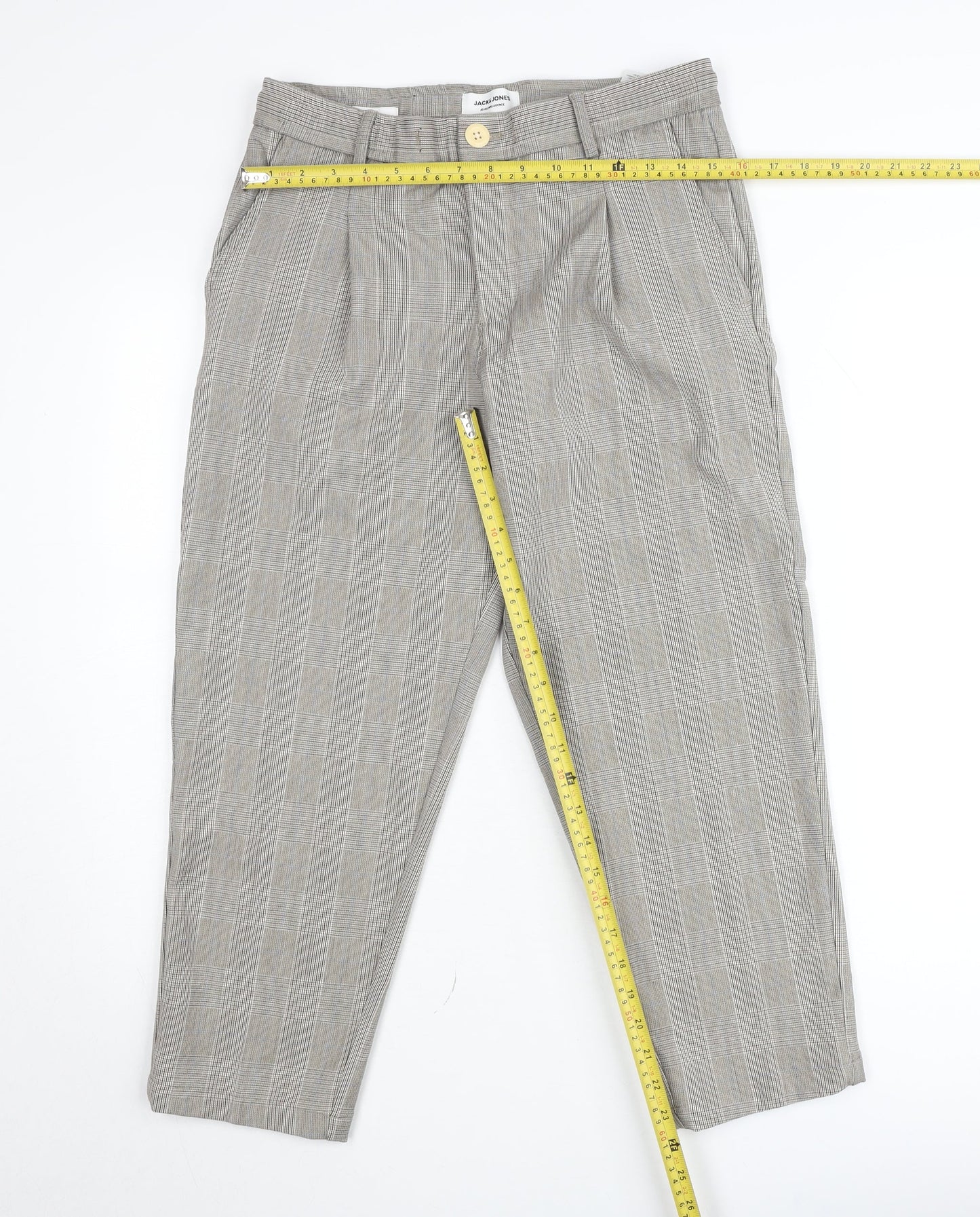 Jack & Jones Men’s Grey Check Chino Trousers Size M Regular Fit