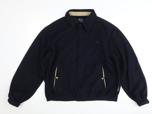 Ralph Lauren Men’s Blue Fleece Bomber Jacket Size L Full Zip Polo