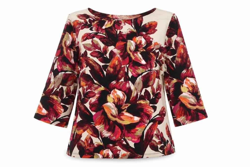 JM Collection Petite Women's Beige Floral 3/4 Sleeve Tunic Blouse XL