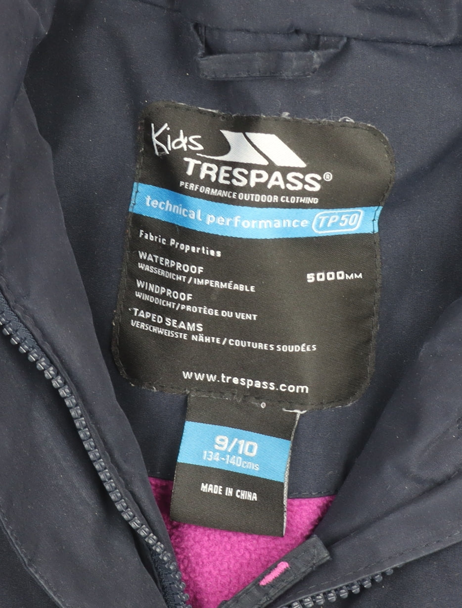 Trespass Girls Black Hooded Waterproof Parka Coat 9-10 Years Winter Warm