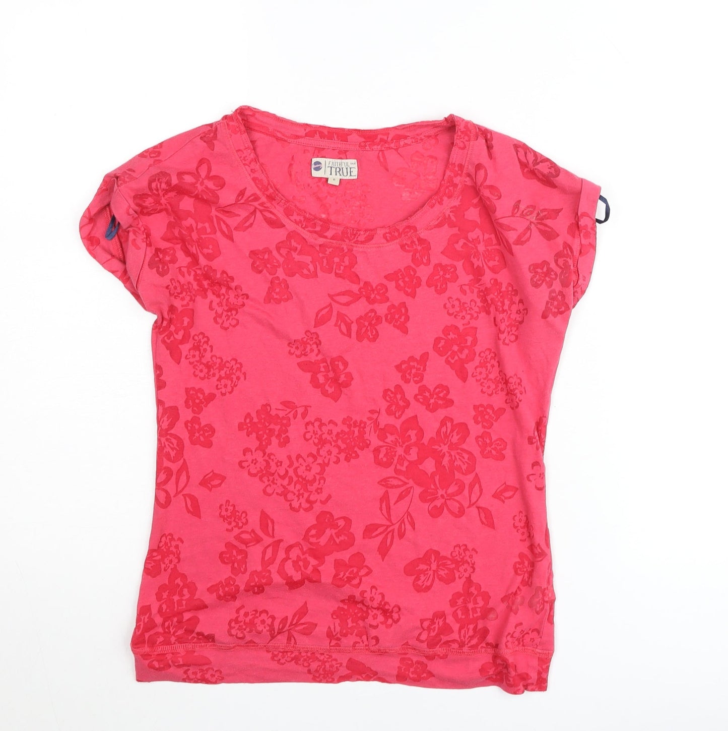 Faithful and True Women's Pink Floral Cotton T-Shirt Size 8