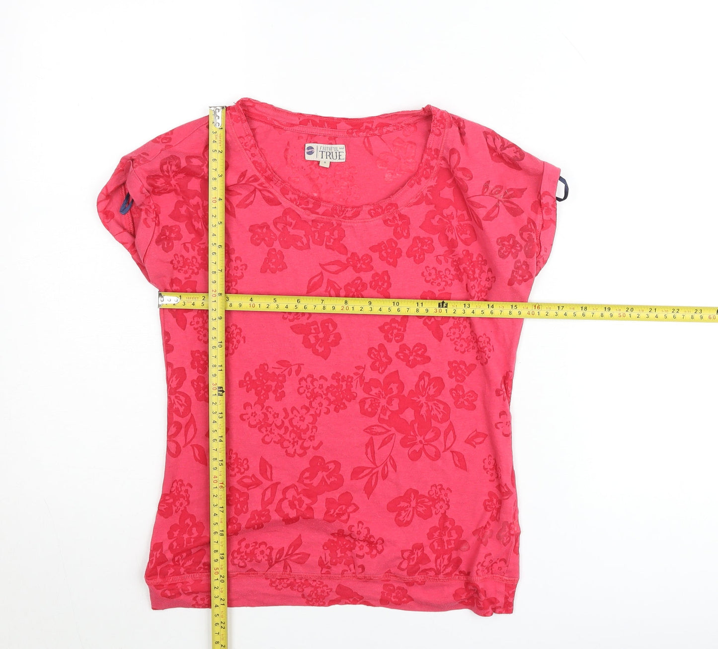 Faithful and True Women's Pink Floral Cotton T-Shirt Size 8