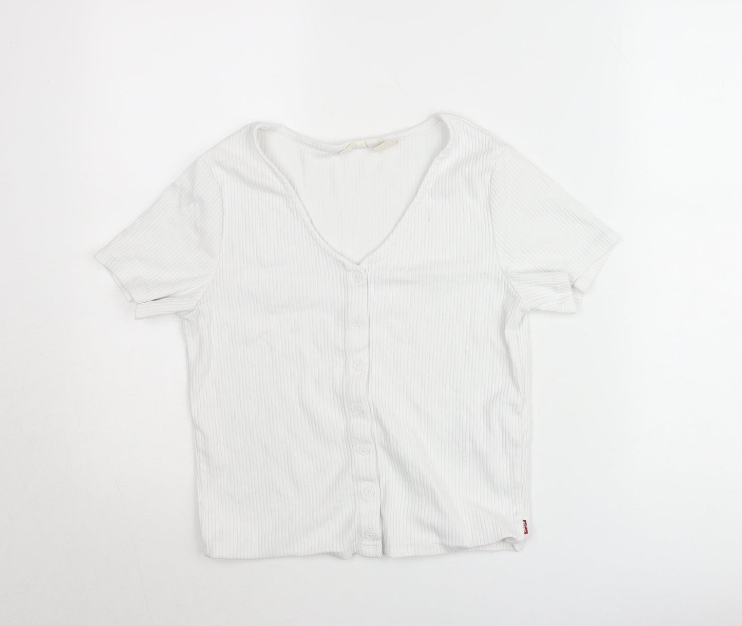 Levi's Women's White Button-Up Short Sleeve Cotton Top Size L