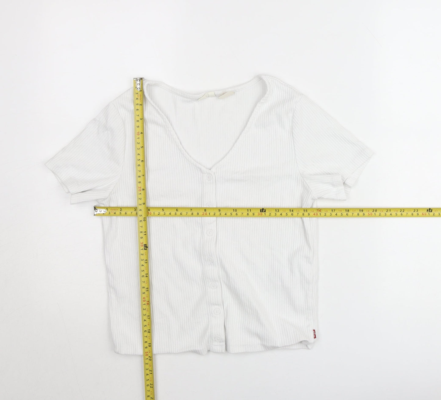 Levi's Women's White Button-Up Short Sleeve Cotton Top Size L