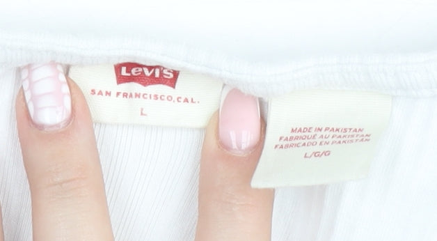 Levi's Women's White Button-Up Short Sleeve Cotton Top Size L