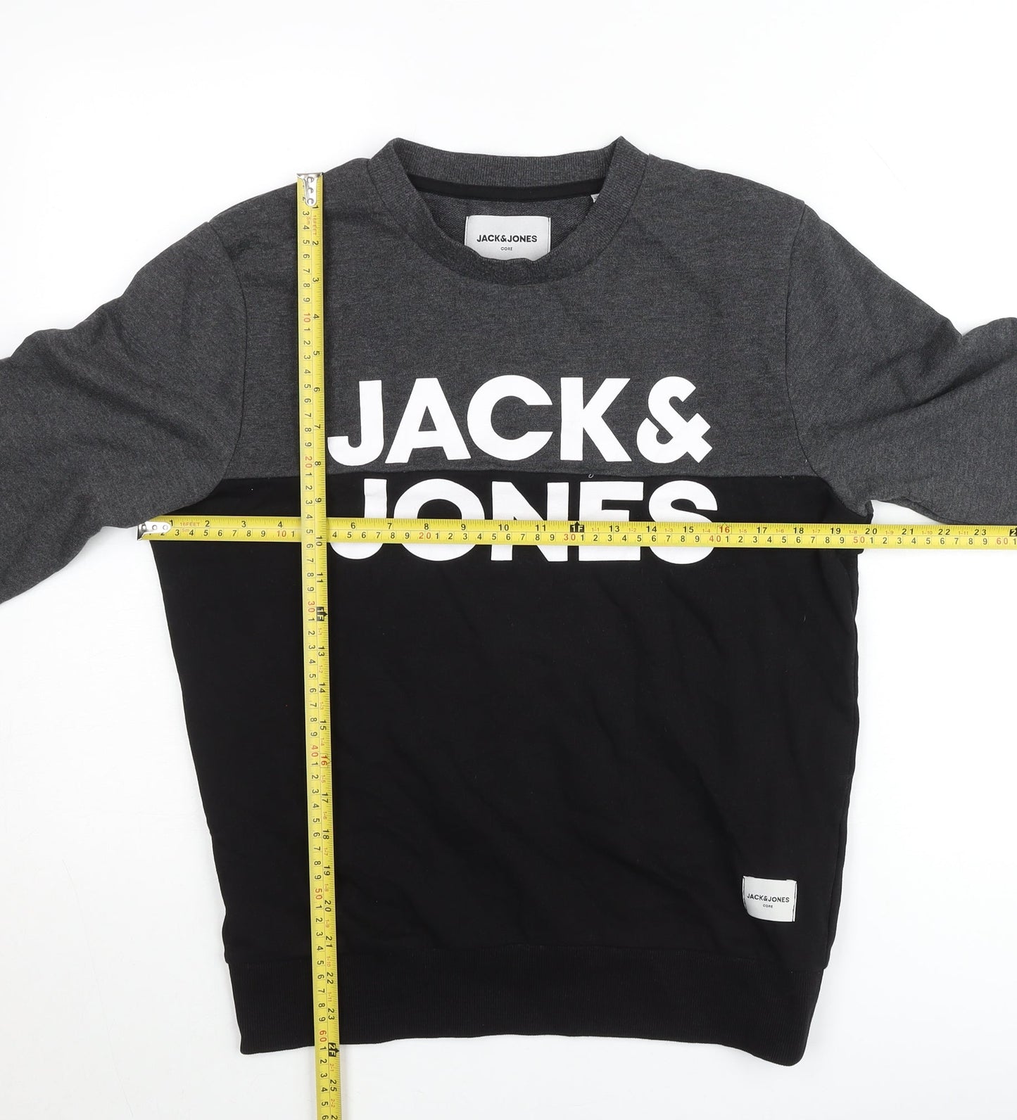 Jack & Jones Men's Black Grey Logo Sweatshirt L Regular Fit