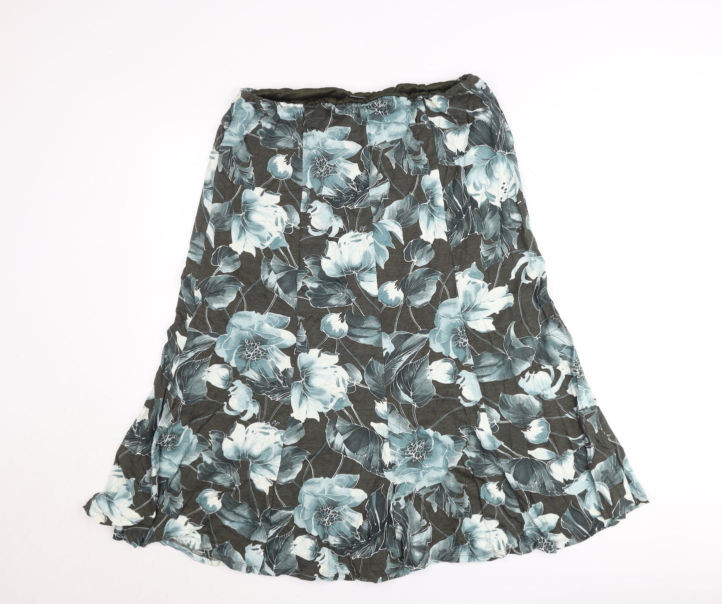 Jacques Vert Womens Green Floral A-Line Midi Skirt L Viscose Blend