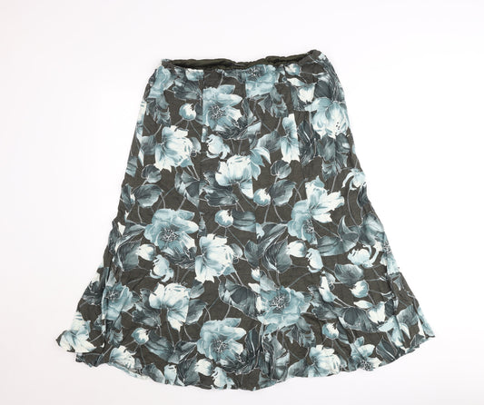 Jacques Vert Womens Green Floral A-Line Midi Skirt L Viscose Blend