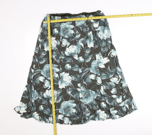 Jacques Vert Womens Green Floral A-Line Midi Skirt L Viscose Blend