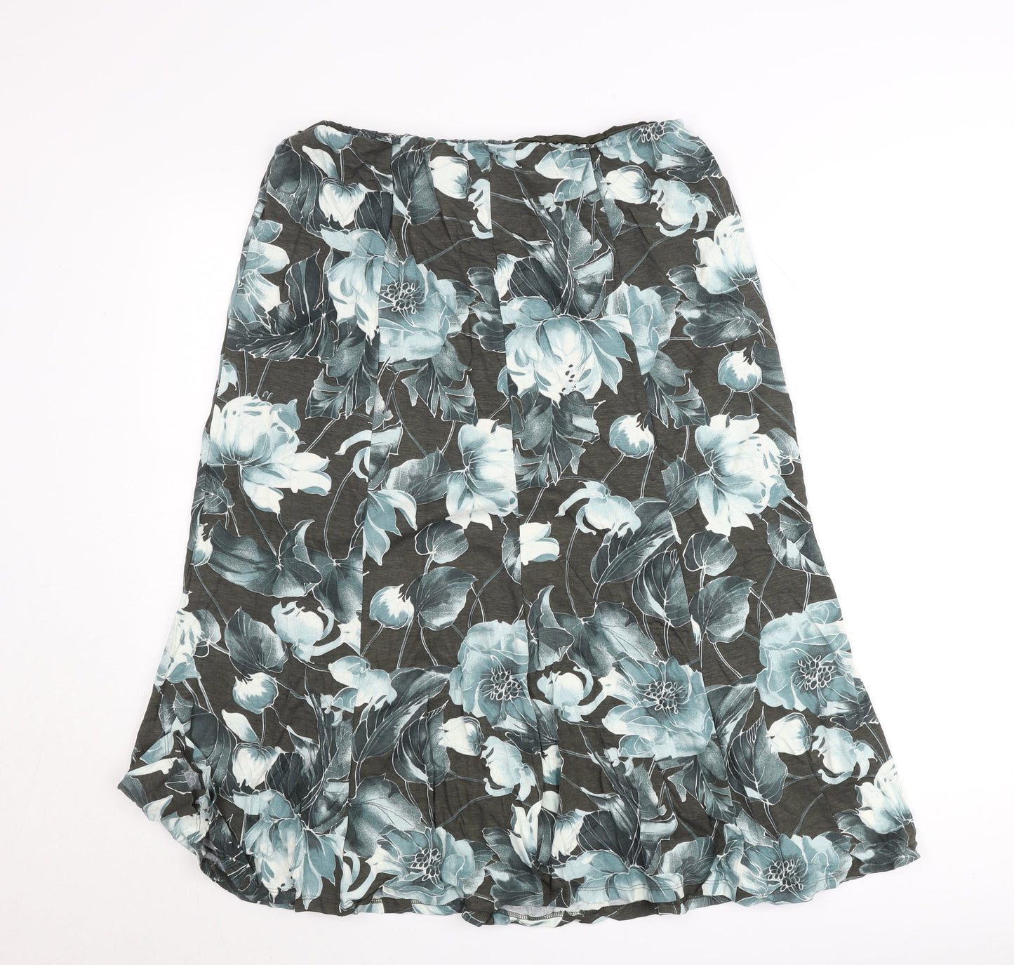 Jacques Vert Womens Green Floral A-Line Midi Skirt L Viscose Blend