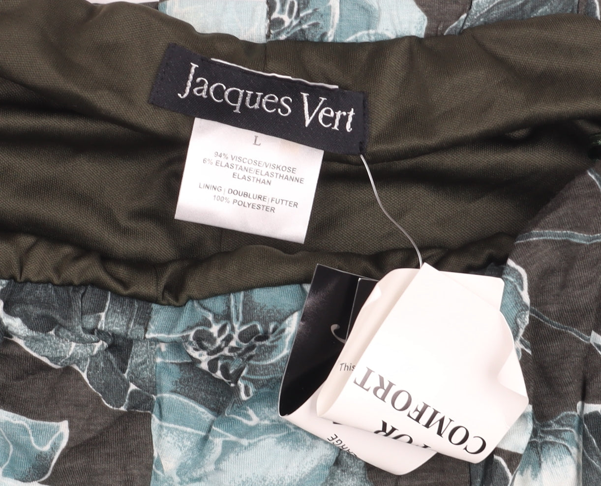 Jacques Vert Womens Green Floral A-Line Midi Skirt L Viscose Blend