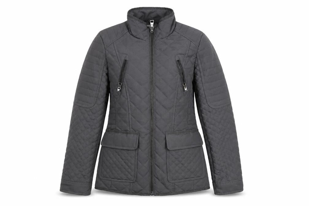 Next Women’s Grey Quilted Mid-Length Jacket Size 8 Lined Zip Casual