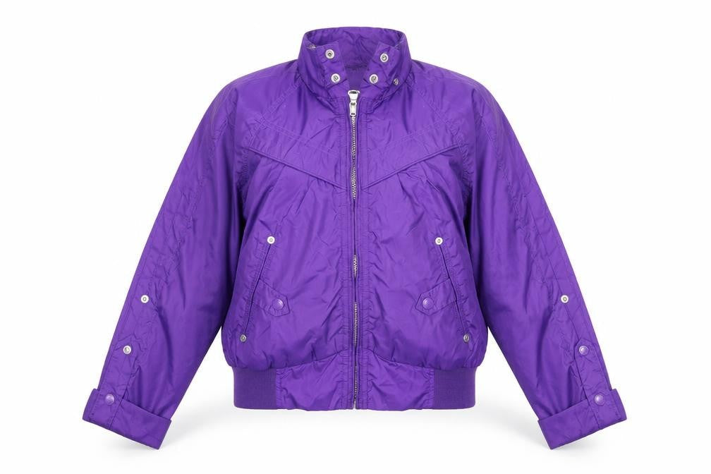 Front view of Marks & Spencer girls’ purple bomber jacket, size 10, years nylon cropped zip up