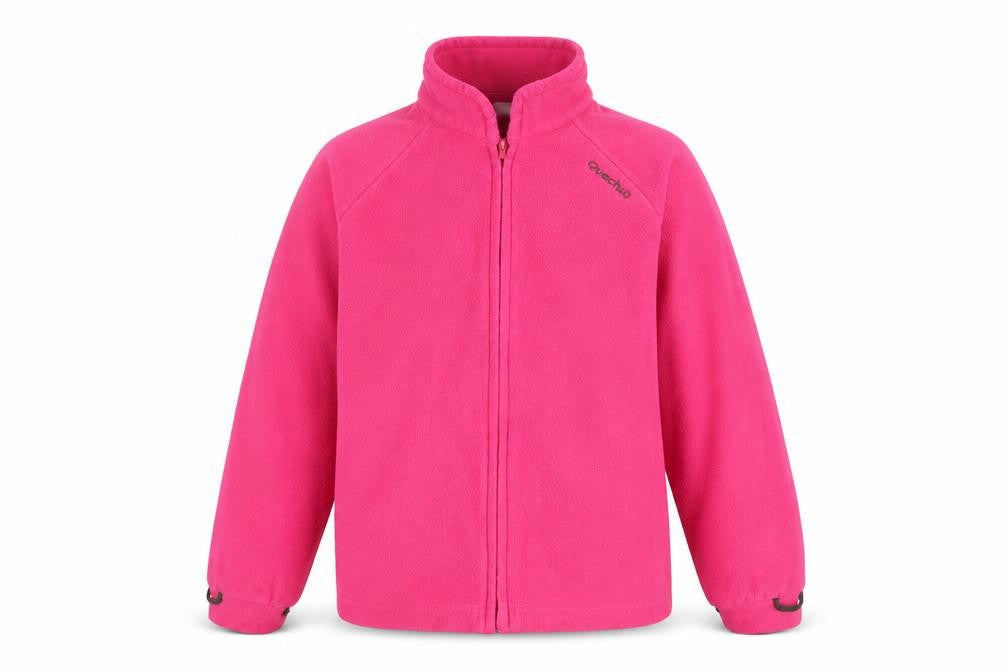 Front view of Quechua girls’ pink fleece zip jacket -, size 10, years - lightweight hiking top