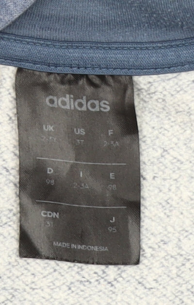 Adidas Boys Blue Full Zip Hoodie 2-3 Years Cotton Blend Sportswear