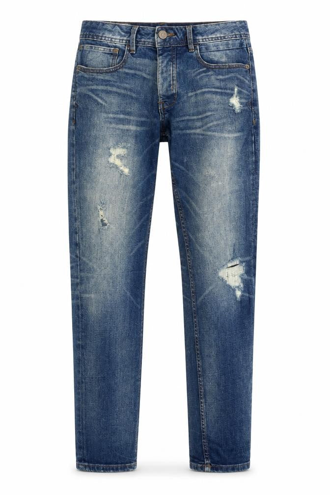 Front view of Denim Co. Men's Blue Slim Fit Distressed Skinny Jeans 30x32