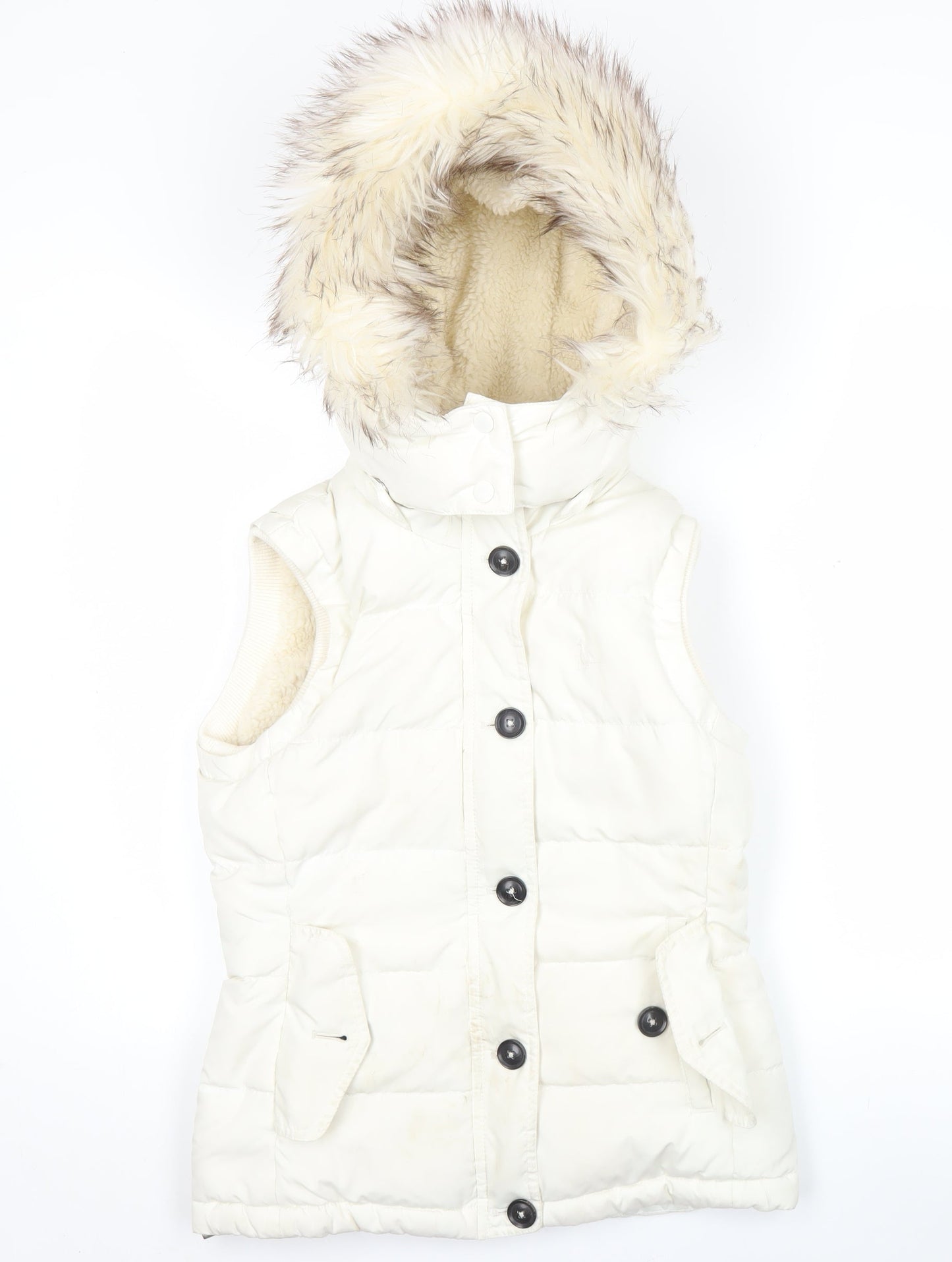 Jack Wills Womens Ivory Hooded Puffer Gilet Size 8 Winter Waistcoat