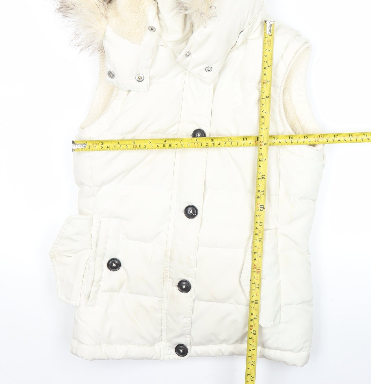 Jack Wills Womens Ivory Hooded Puffer Gilet Size 8 Winter Waistcoat