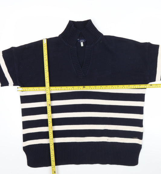 Joules Women's Blue Striped Cotton V-Neck Jumper Size 14