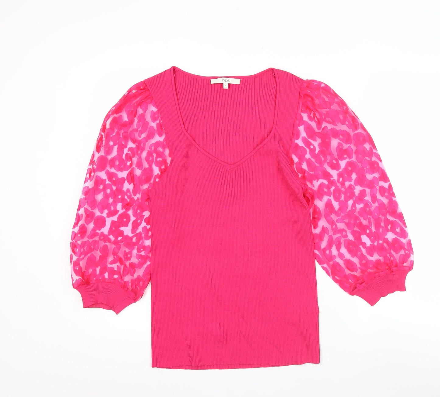Next Women's Pink Puff Sleeve V-Neck Tunic Blouse Size 14