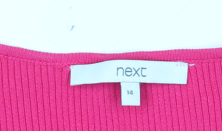 Next Women's Pink Puff Sleeve V-Neck Tunic Blouse Size 14
