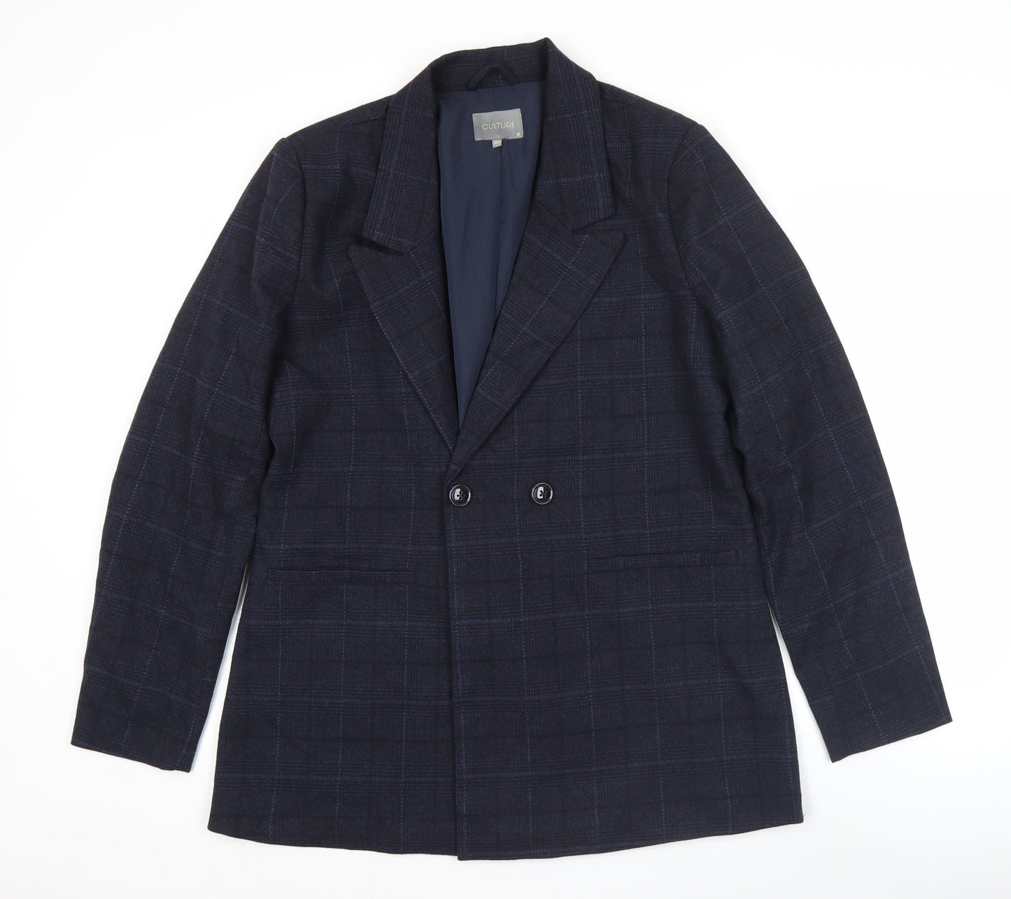 Culture Men's Blue Check Double-Breasted Blazer Jacket Size 40 L