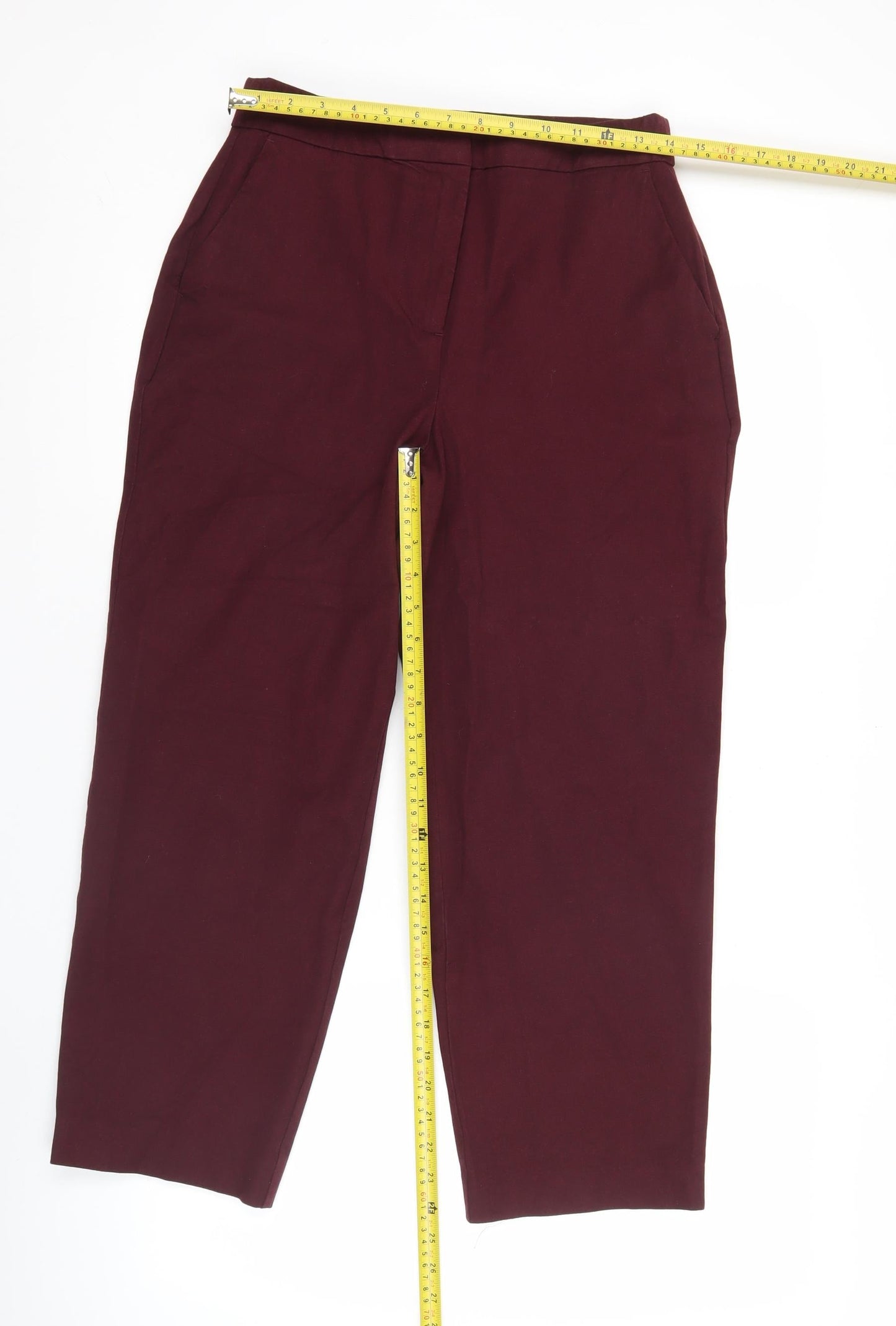 Boden Womens Burgundy Cropped Chino Trousers Size 10R Cotton Blend