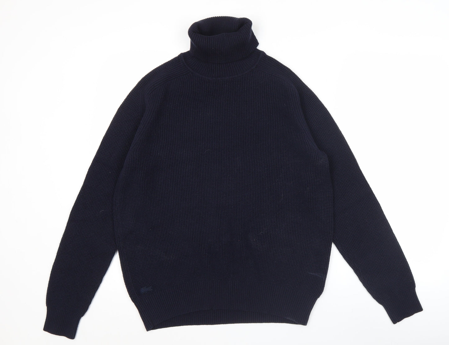 Lacoste Men’s Blue Wool Cotton Roll Neck Jumper Size L