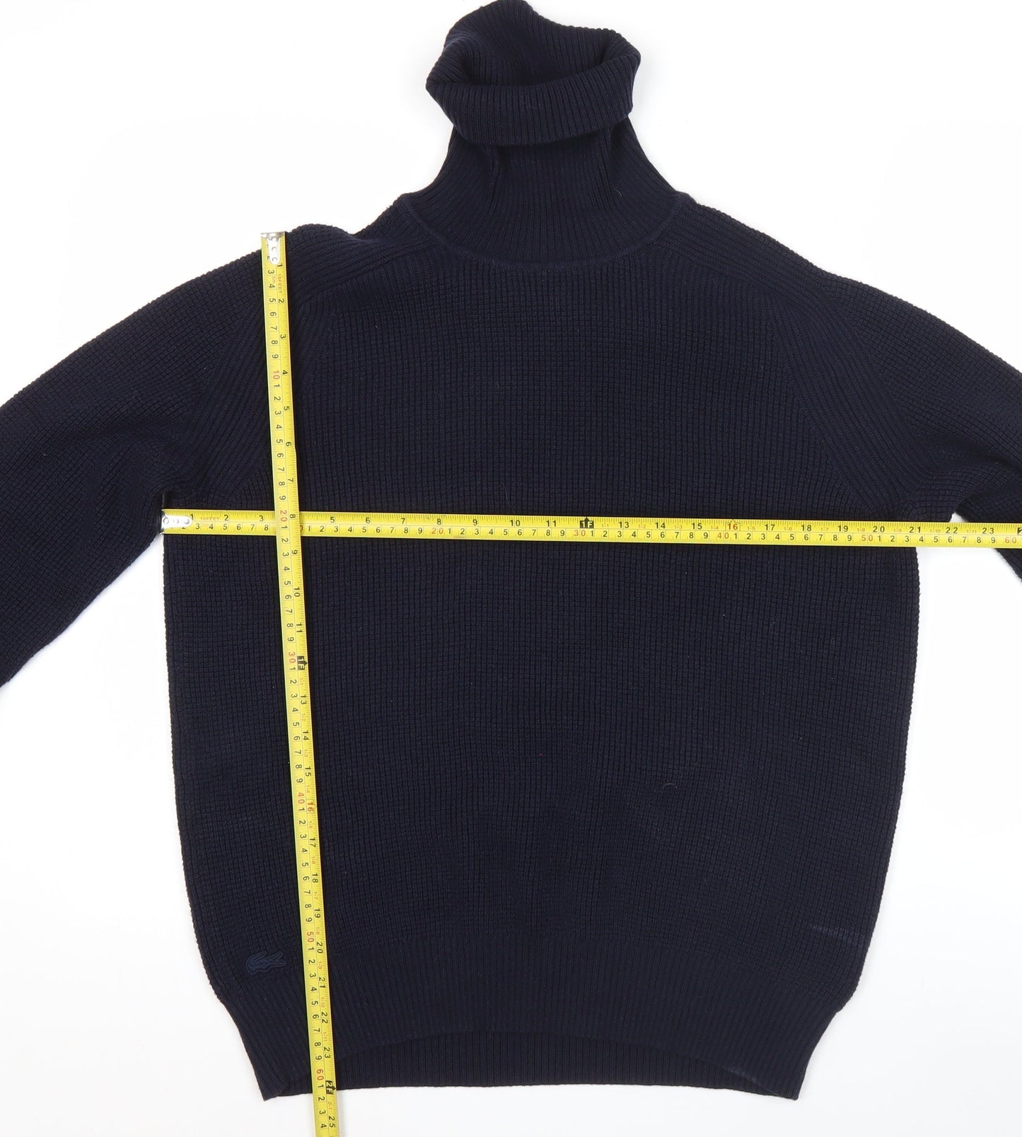 Lacoste Men’s Blue Wool Cotton Roll Neck Jumper Size L