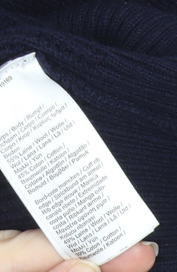 Lacoste Men’s Blue Wool Cotton Roll Neck Jumper Size L