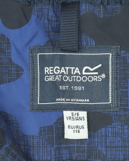 Regatta Boys Blue Camouflage Hooded Puffer Jacket 5-6 Years Waterproof Lined