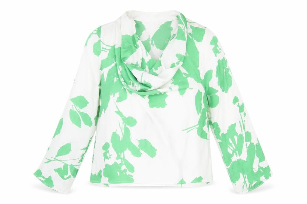 Zara Womens Green Floral Cowl Neck Long Sleeve Blouse Size S