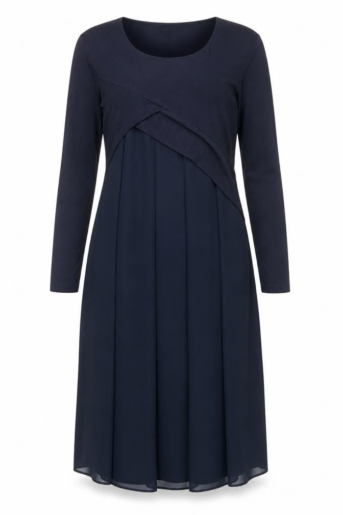 Peruzzi Women Blue Size 10 Midi Shift Dress Long Sleeve Classic