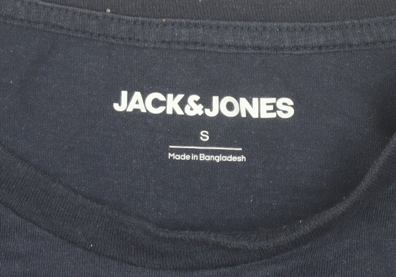 Jack & Jones Men's Blue Graphic Logo T-Shirt Size S Regular Fit