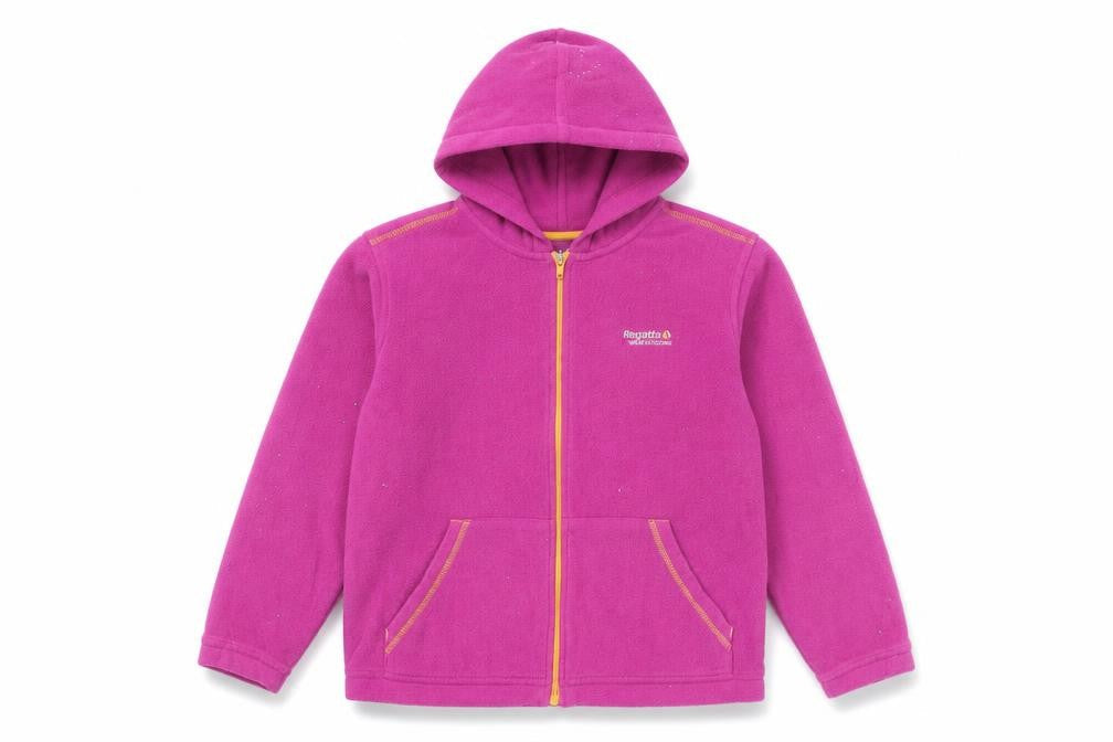 Front view of Regatta girls’ pink full zip fleece hoodie jacket 11-12 years