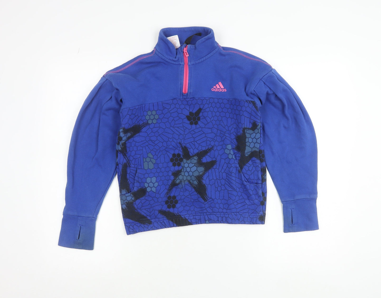 Adidas Girls Blue 9-10 Years 1/2 Zip Fleece Sweatshirt