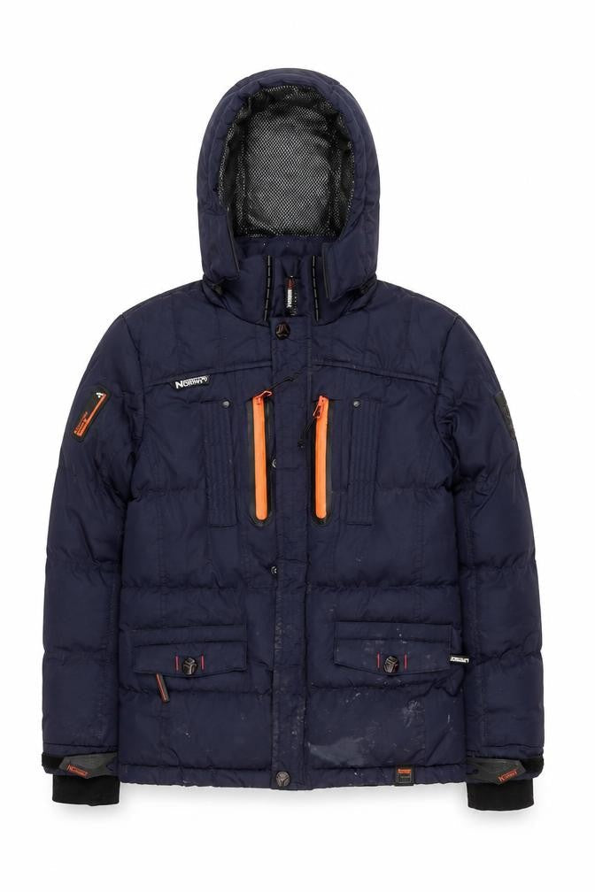 Geographical Norway Boys Blue Puffer Jacket 12 Years Hooded Winter Coat