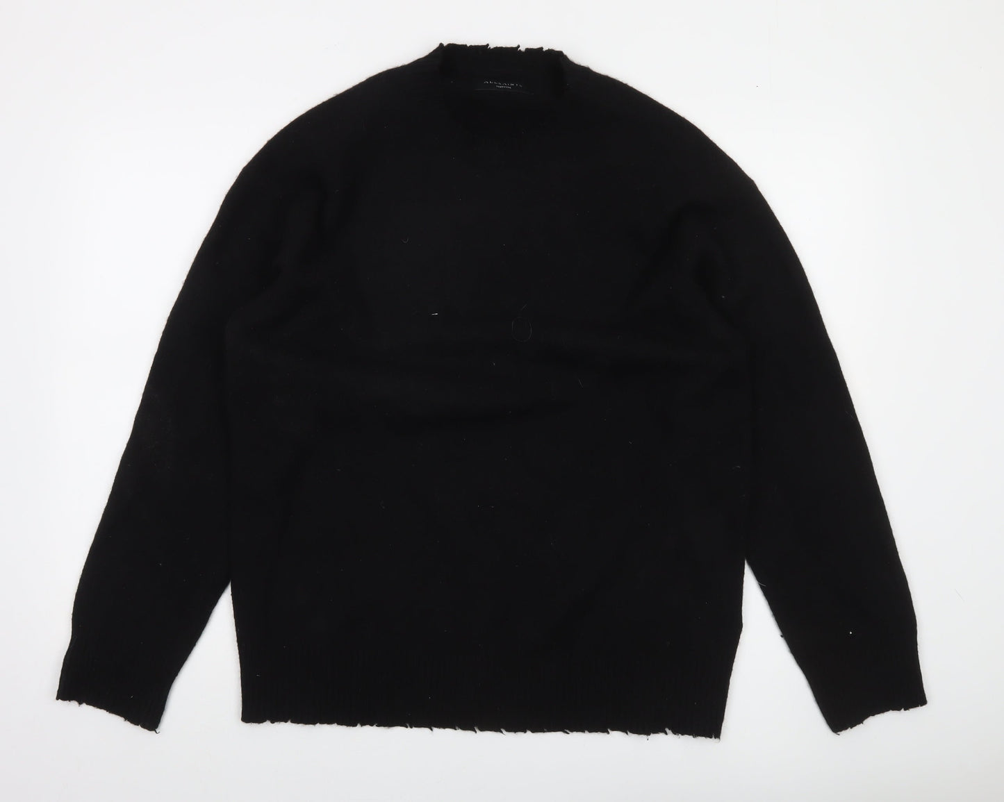 AllSaints Men's Black Wool Blend Crew Neck Pullover Jumper Medium